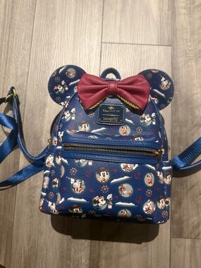 Loungefly Disney Cruise line Navy Mickey Mouse Mini Backpack with Red Bow Accent